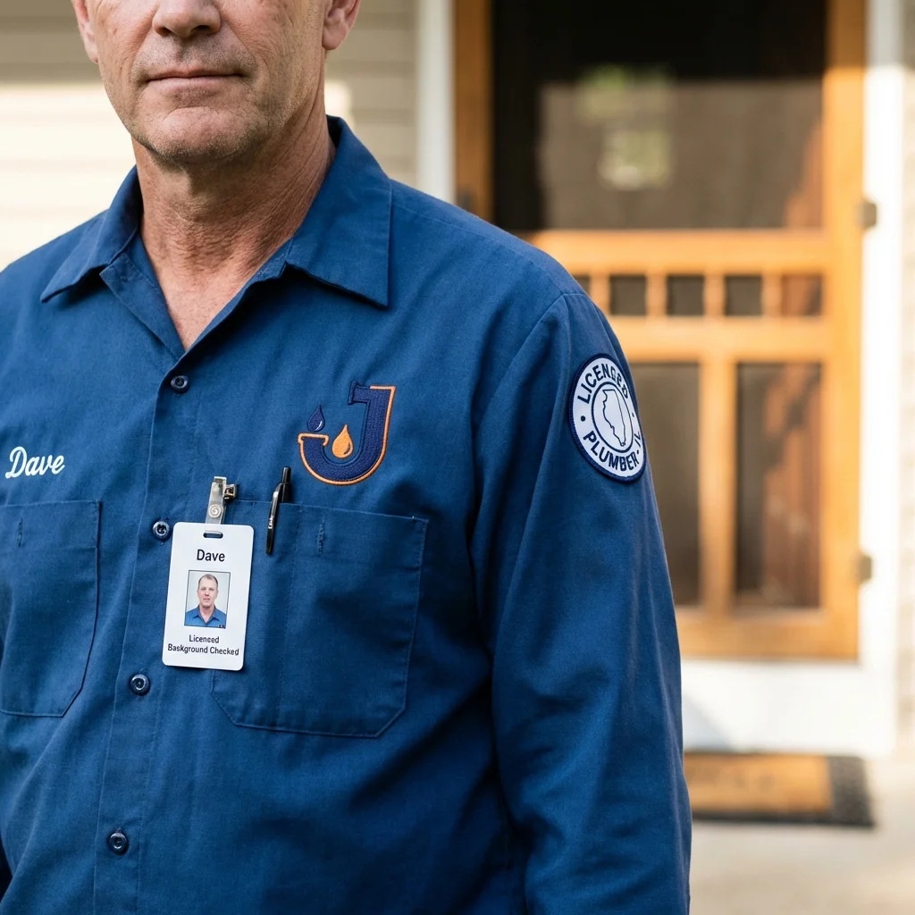 Licensed plumber showing ID badge in Albany, LA