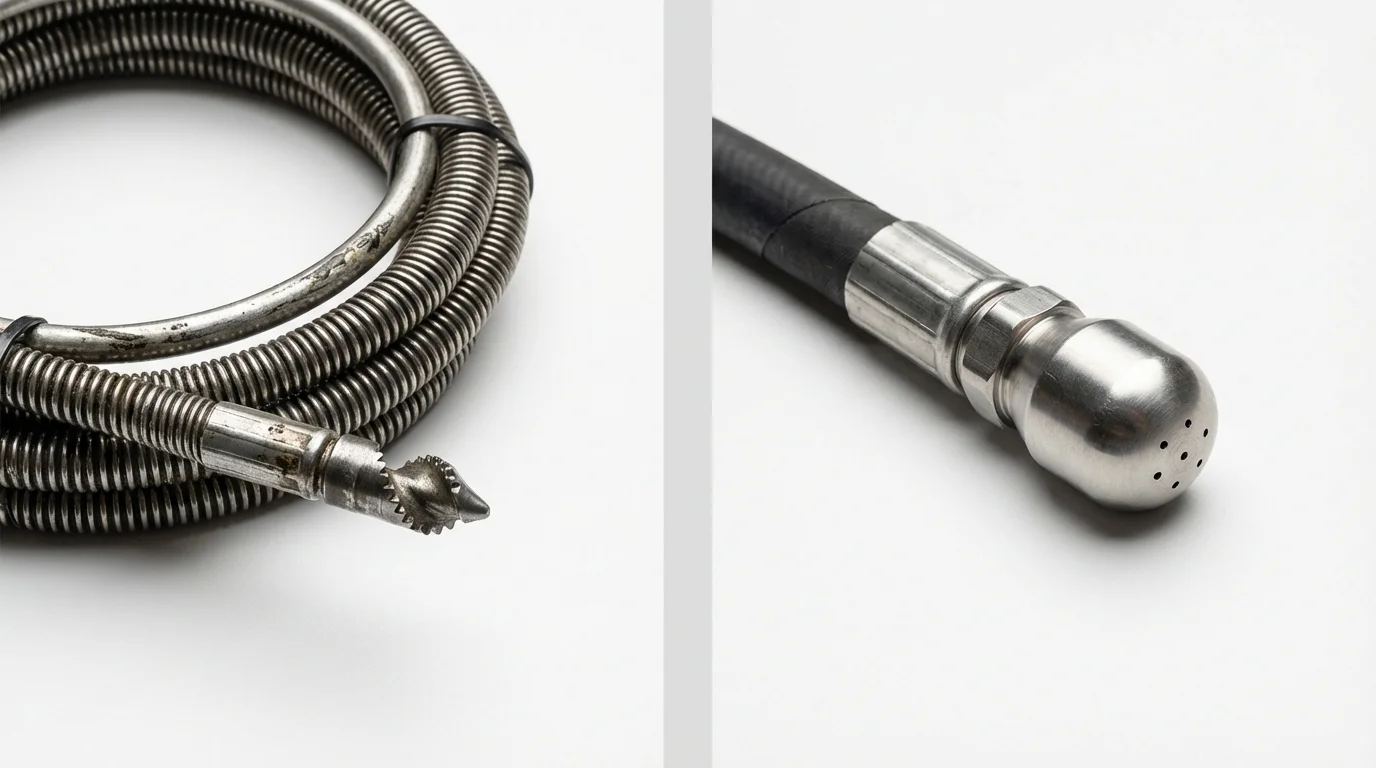 Drain snake cable and hydro jetting nozzle used for drain cleaning in Albany, LA