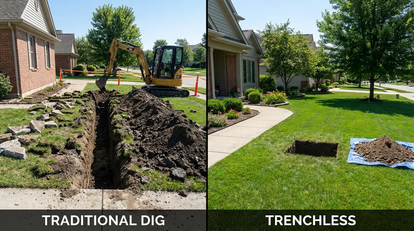 Trenchless sewer repair with minimal yard damage versus traditional excavation in Albany, LA